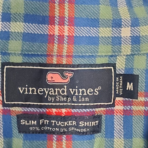 Vineyard Vines Men Plaid Flannel Shirt Size Medium Slim Fit Whale Logo Preppy‎ - Picture 4 of 10
